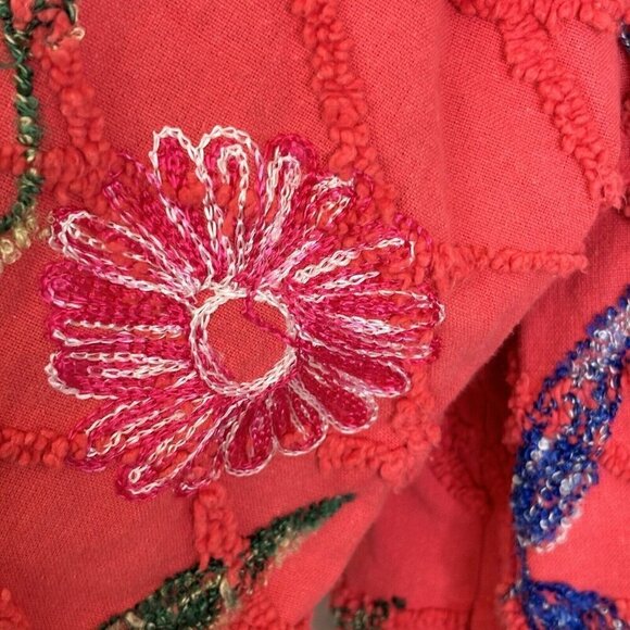 Vintage Tantrum Women’s Large Cotton Chenille Embroidered Coral Button Up Jacket - Picture 5 of 16